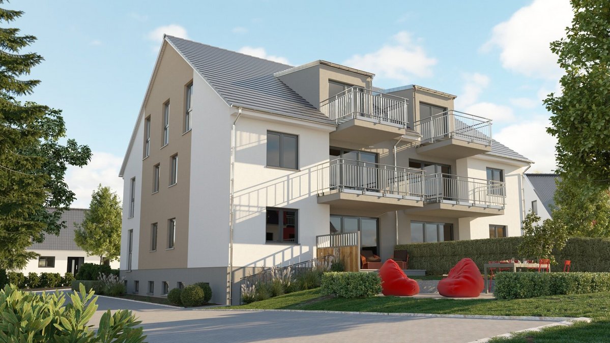 Mehrfamilienhaus-Gartenansicht