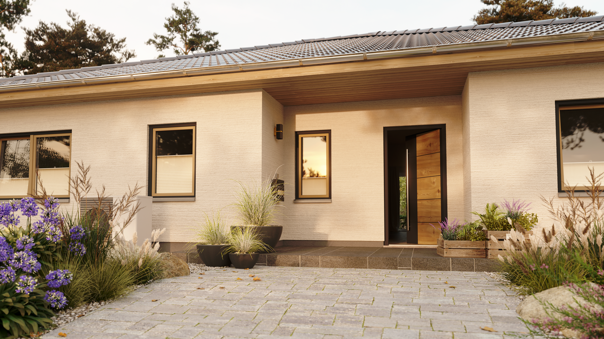 Gestalte dein individuelles Traumhaus mit Town & Country Haus Visualisierung eines individuell geplanten Massivhauses, das deine Wohnwünsche mit flexibler Gestaltung und durchdachter Planung erfüllt.