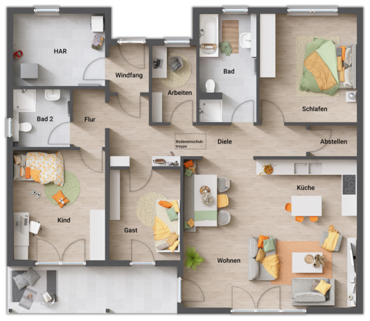 Bungalow 128 Erdgeschoss mit Hauswirtschaftsraum Bungalow 128 mit Hauswirtschaftsraum