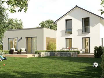 Einfamilienhaus-Aura-125-Mehrgenerationen-Putz-Gartenansicht